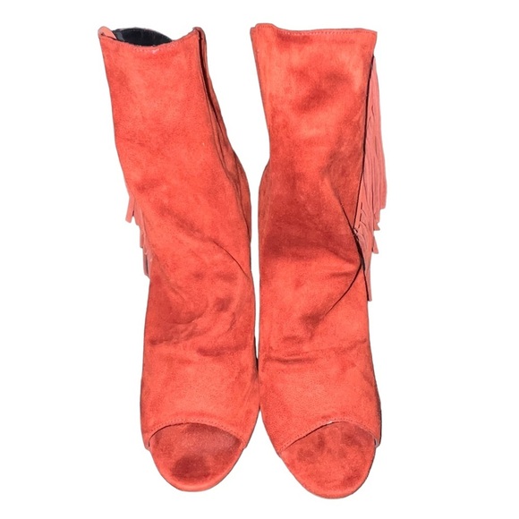 NEW ASOS Red Elaine Fringed Peep Toe Booties - Picture 7 of 11